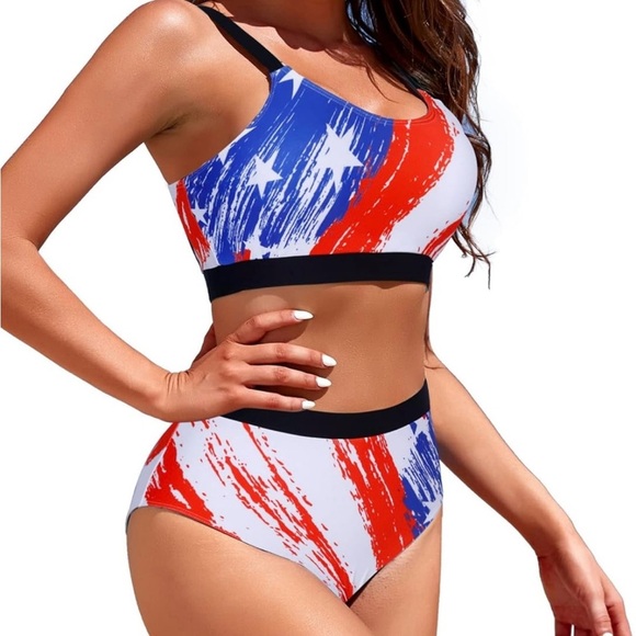 High-waisted Americana Bikini Swim Set - Picture 1 of 14